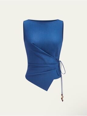 Commense Asymmetric Wrap-tie Sleeveless Top with Beaded String - Large